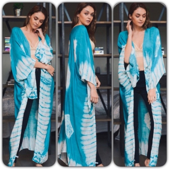 Boho Tie Dye Kimono Wrap Coverup O/S - Picture 4 of 4